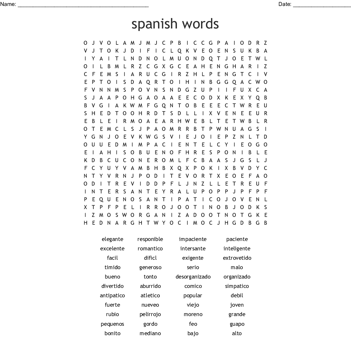 Spanish Words Word Search - Wordmint