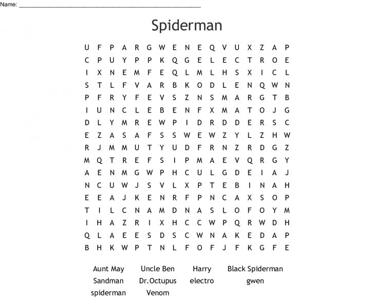 Spiderman Word Search Printable