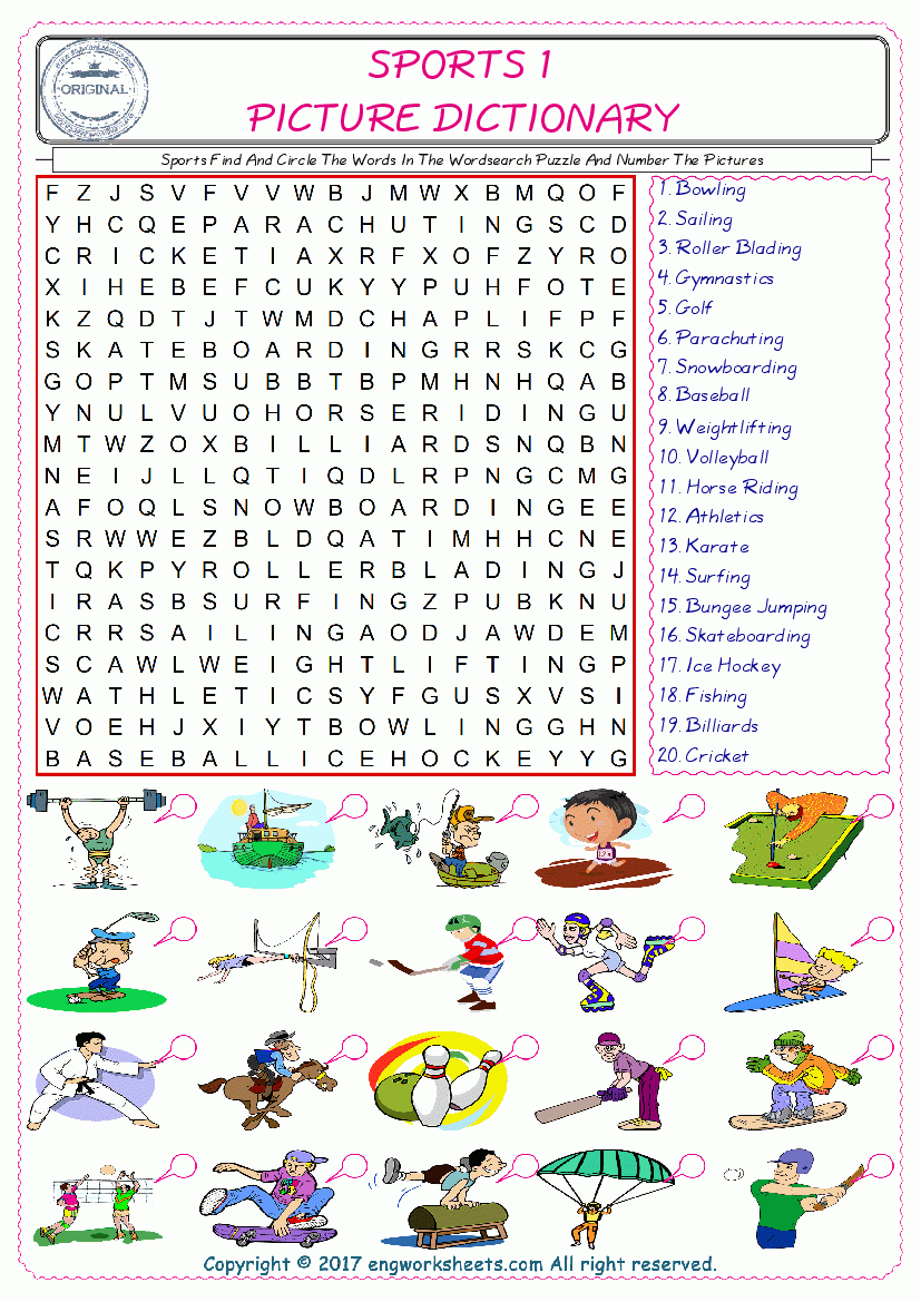 Sports Find And Circle The Words In The Wordsearch Puzzle