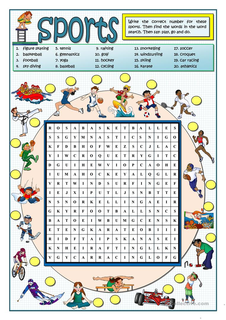 Sports Wordsearch - English Esl Worksheets For Distance