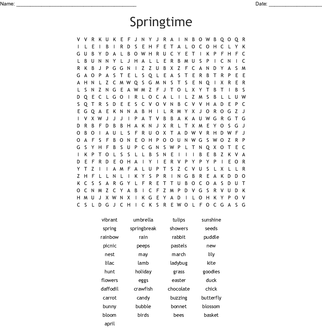 Spring Word Search Printable