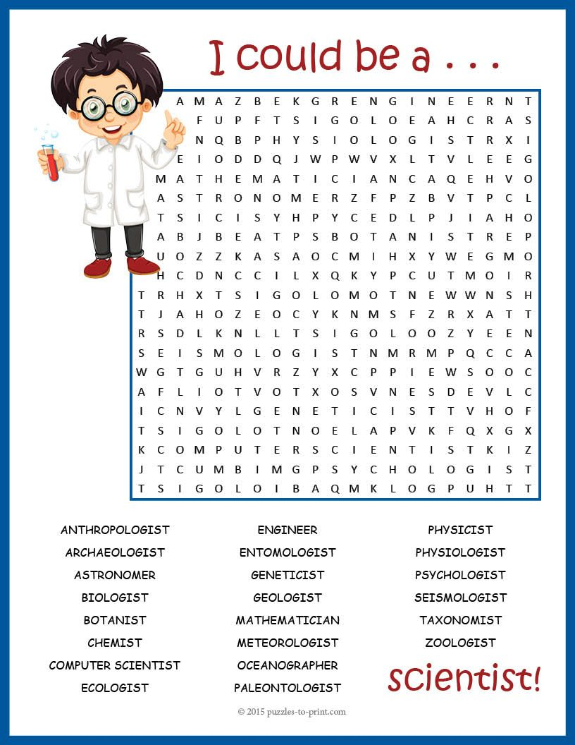 Stem Day Activity - Science Career Word Search Fun | Science