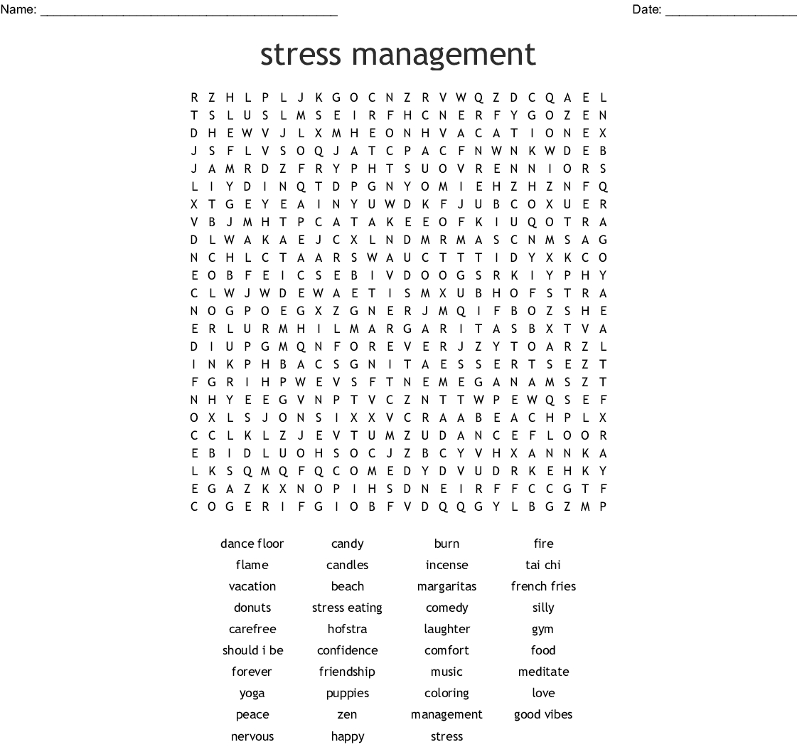 Stress Crossword Worksheet | Printable Worksheets And