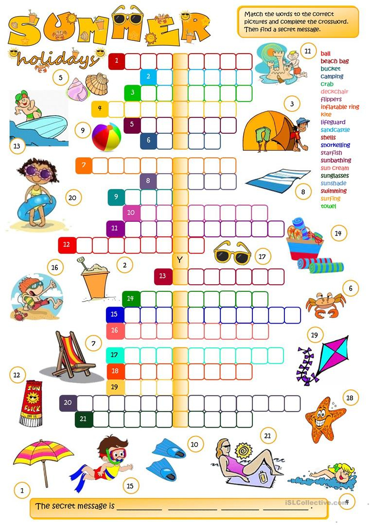 Summer Holidays - Crossword - English Esl Worksheets For