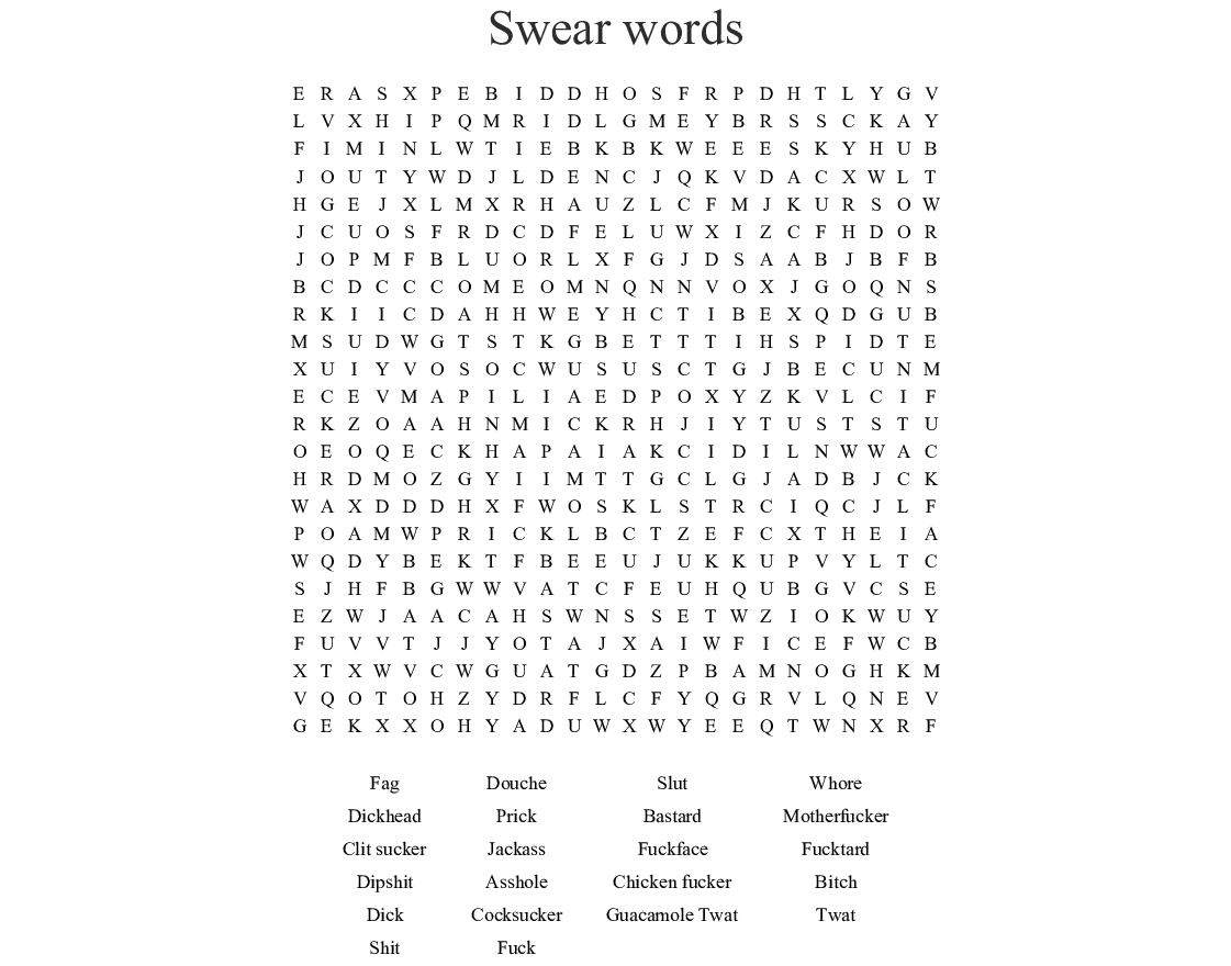Swear Words Word Search - Wordmint