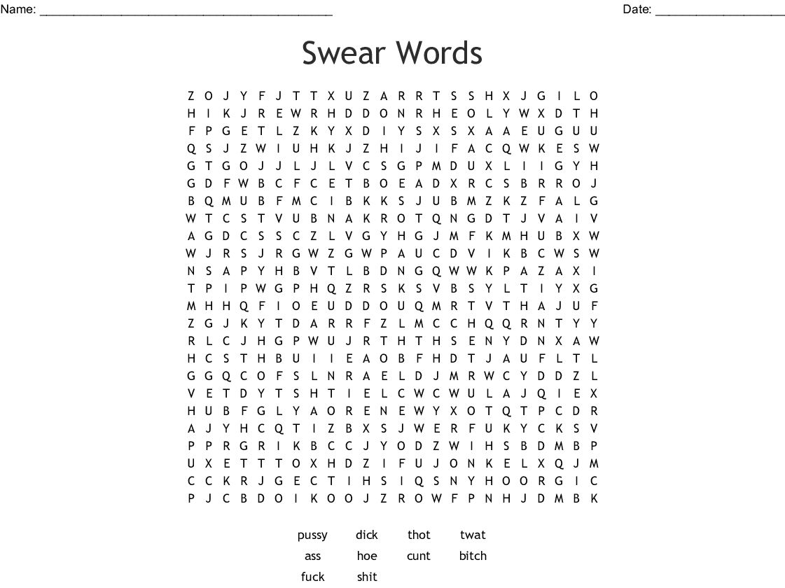 Swear Words Word Search - Wordmint