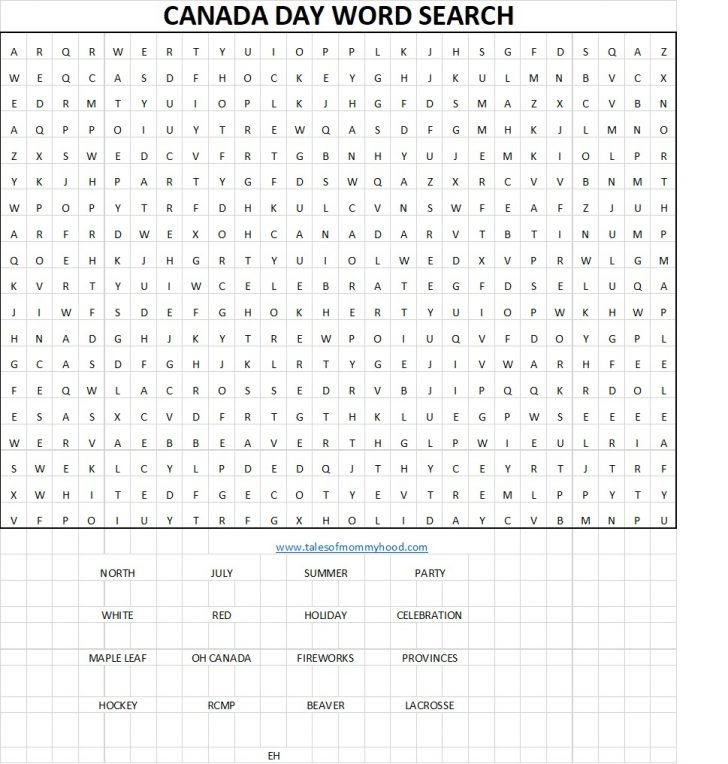Canada Day Word Search Printable
