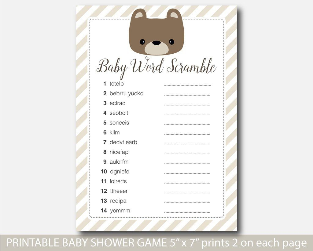 Teddy Bear Word Scramble Game, Printable Baby Shower Teddy