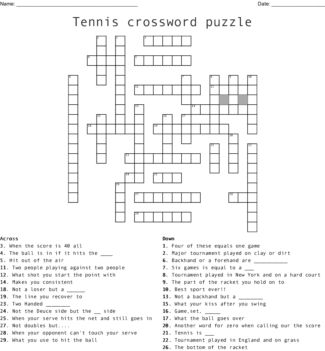 Tennis Word Search - Wordmint