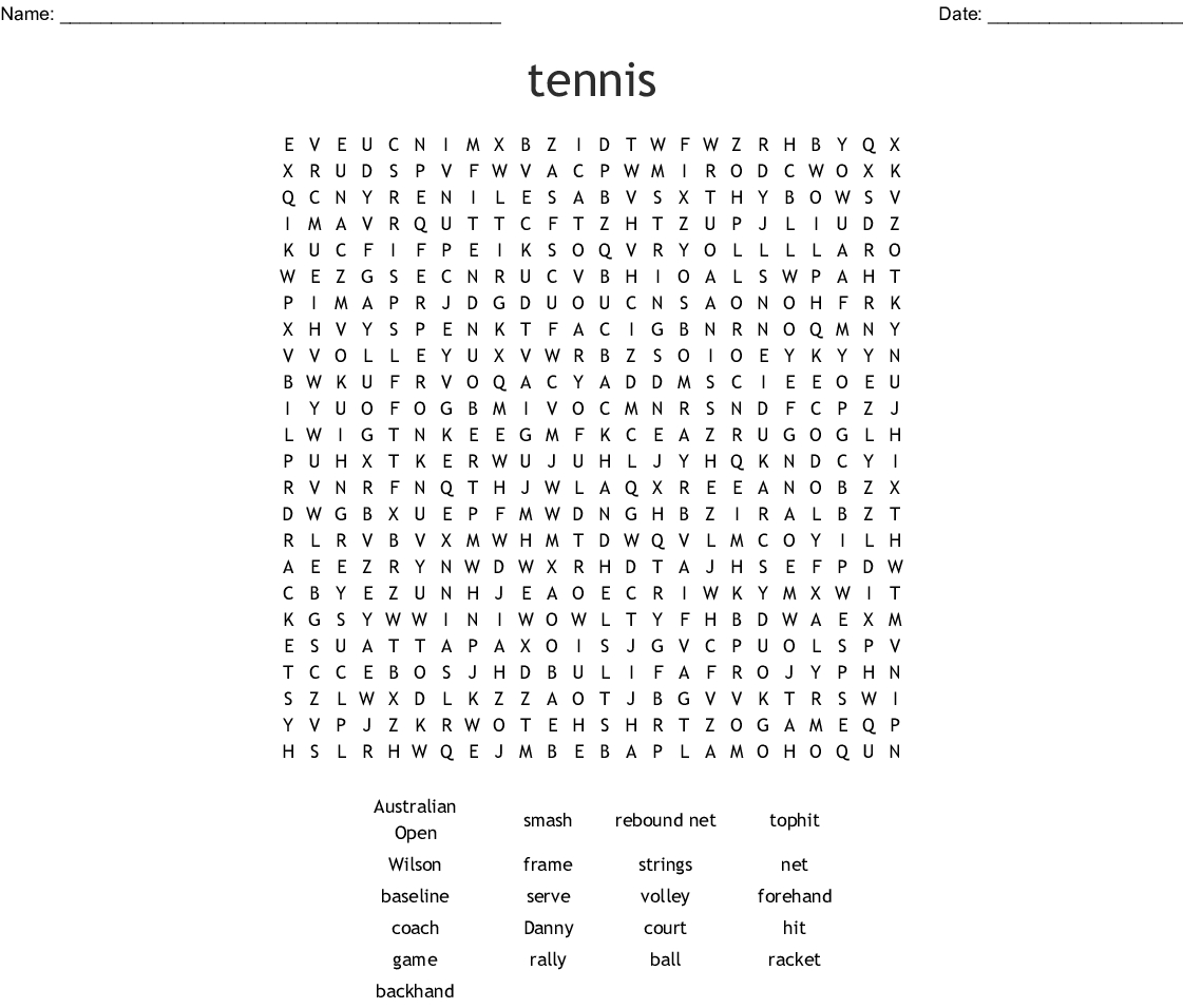 Tennis Word Search - Wordmint