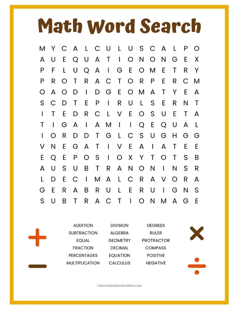 Terrible Math Word Search Printable | Coleman Blog