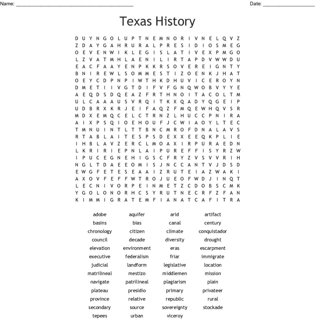 Texas History Word Search Wordmint Word Search Printable