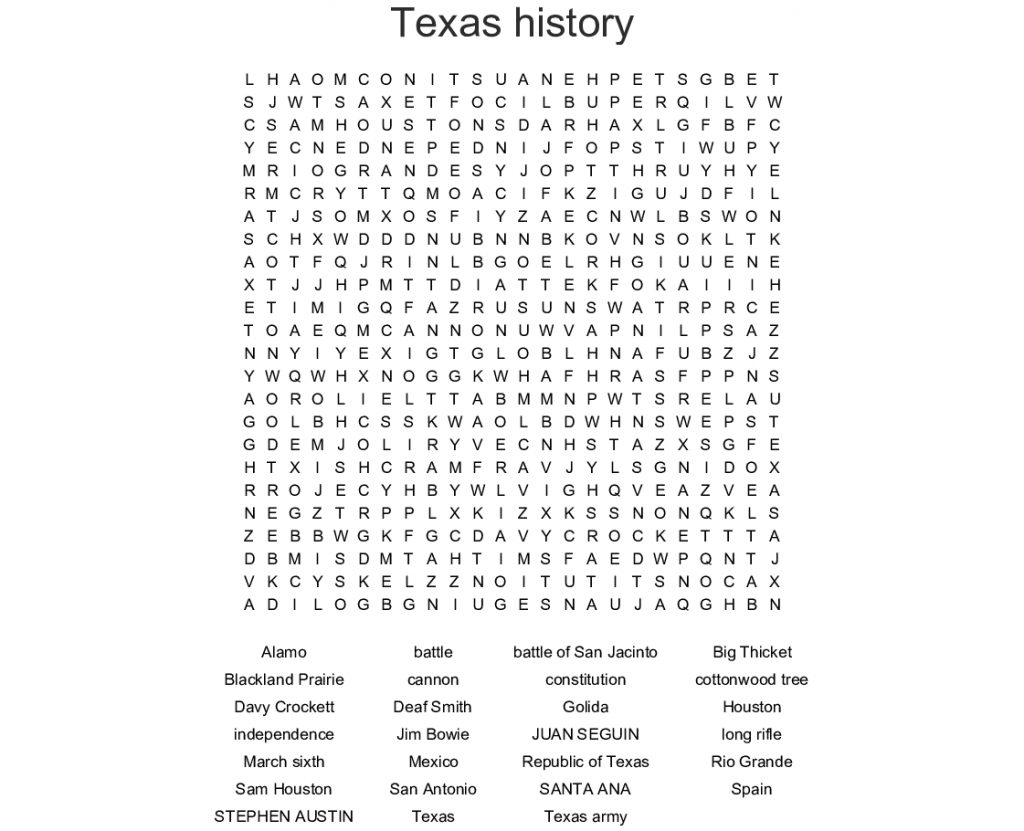 Texas History Word Search Wordmint Word Search Printable