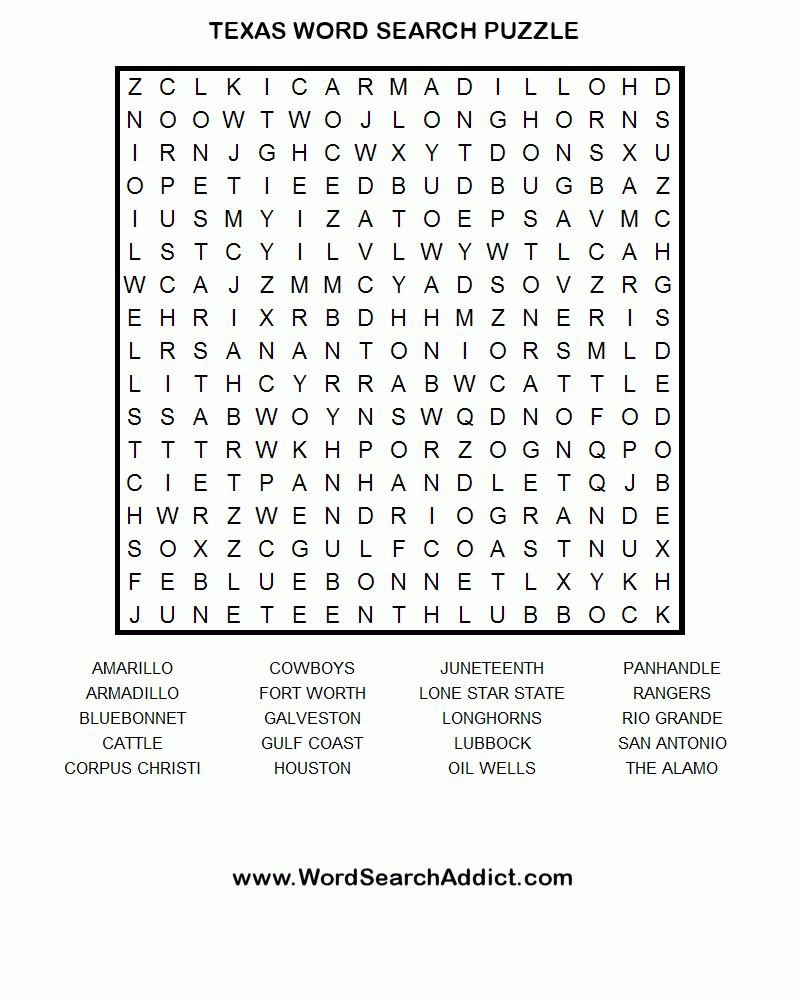 Texas Word Search Puzzle | Word Search Printables, Free