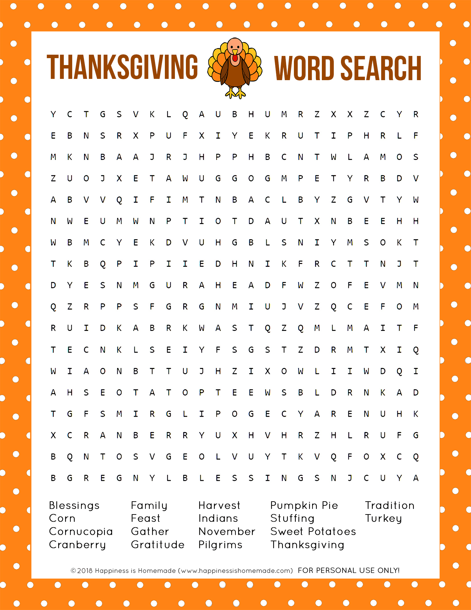 Thanksgiving Word Search Printable - Happiness Is Homemade