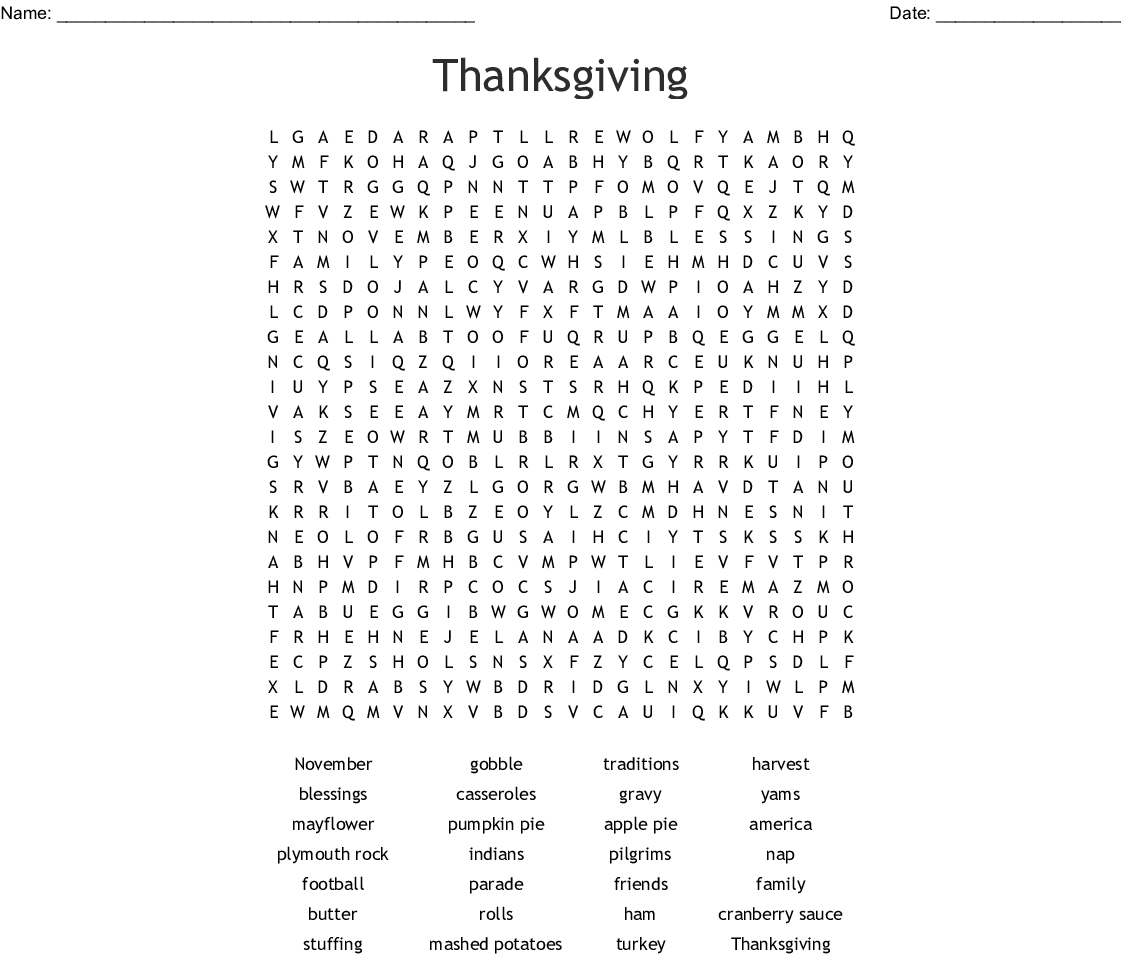 Thanksgiving Word Search - Wordmint