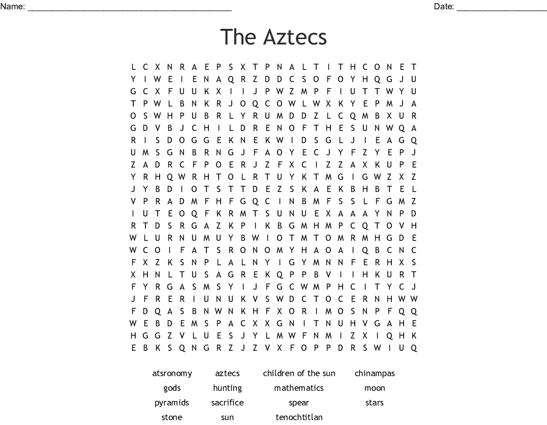 Aztecs Word Search Wordmint Word Search Printable