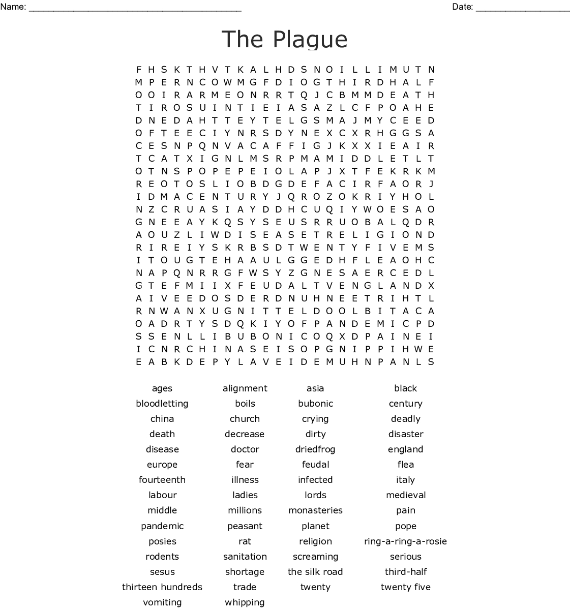 The Black Death Word Search - Wordmint