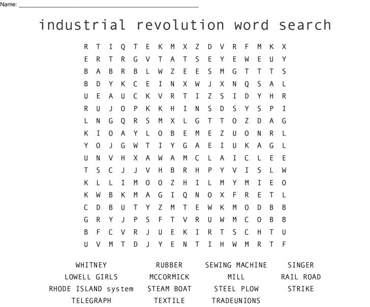 Industrial Revolution Word Search Printable