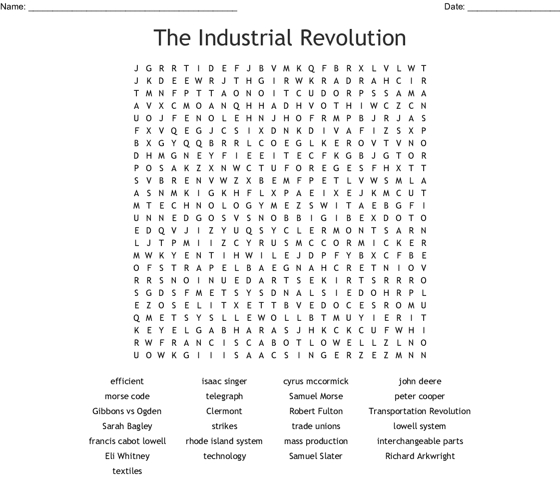 The Industrial Revolution Word Search - Wordmint