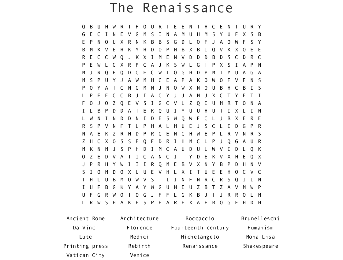 Renaissance Word Search Printable