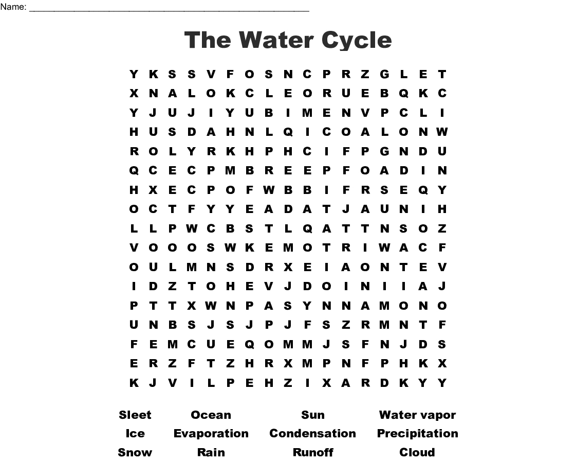 The Water Cycle Word Search - Wordmint