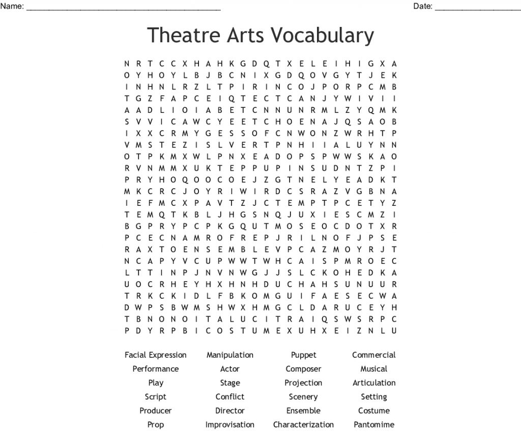 Theatre Arts Vocabulary Word Search Wordmint Word Search Printable