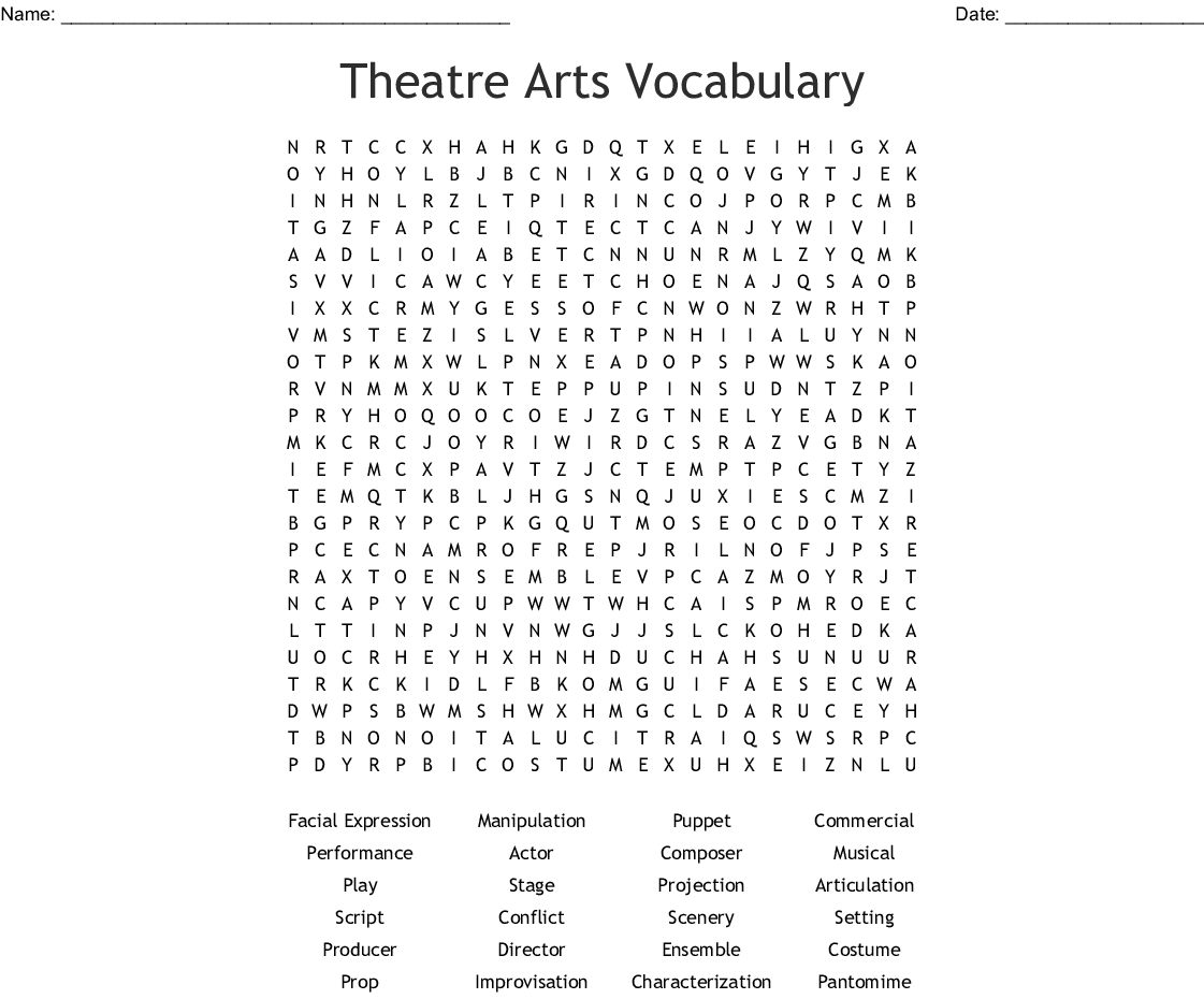 Theatre Arts Vocabulary Word Search - Wordmint