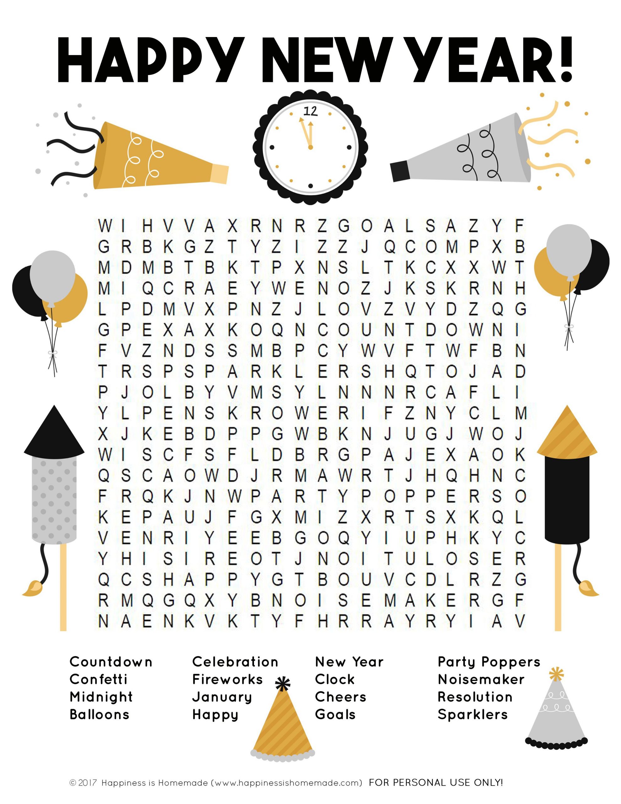 New Year&rsquo;s Eve Word Scramble Printable