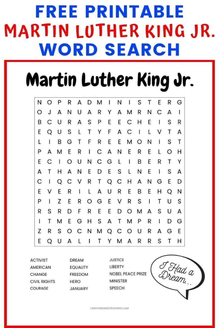 martin luther king jr printable word search word search