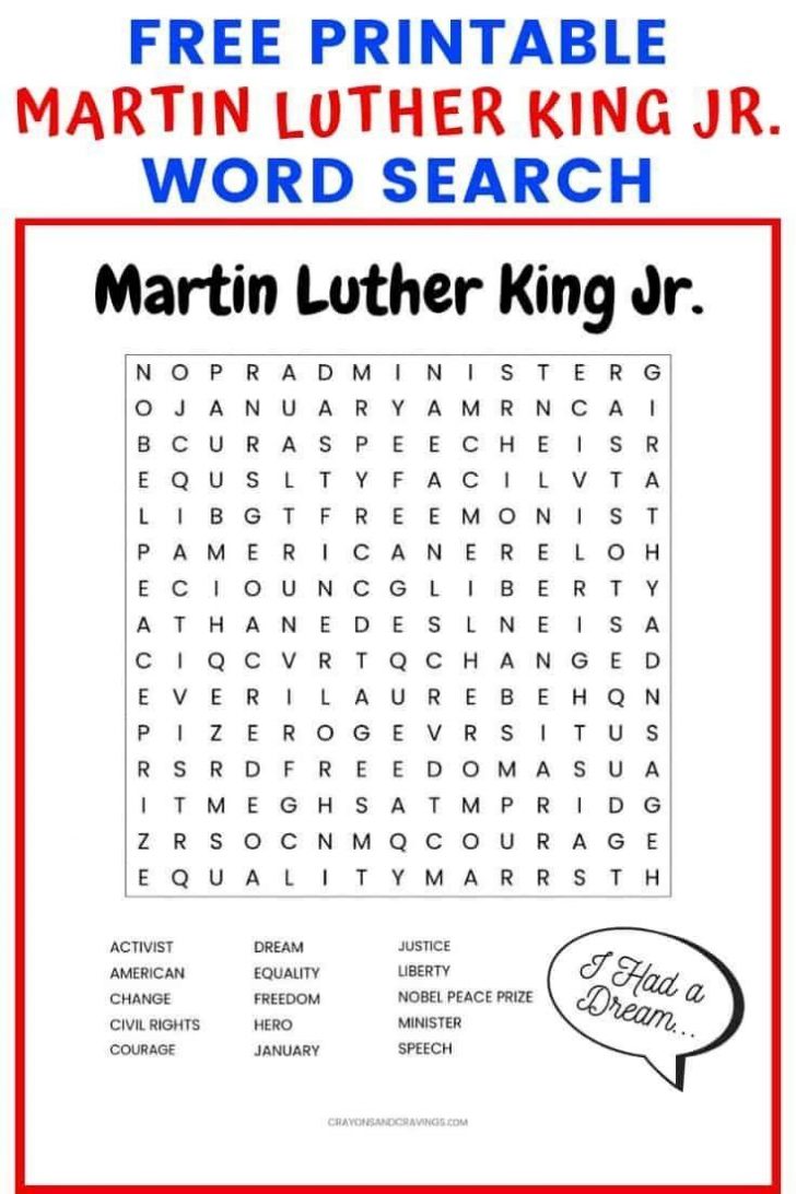 This Martin Luther King Jr. Word Search Printable Worksheet Word