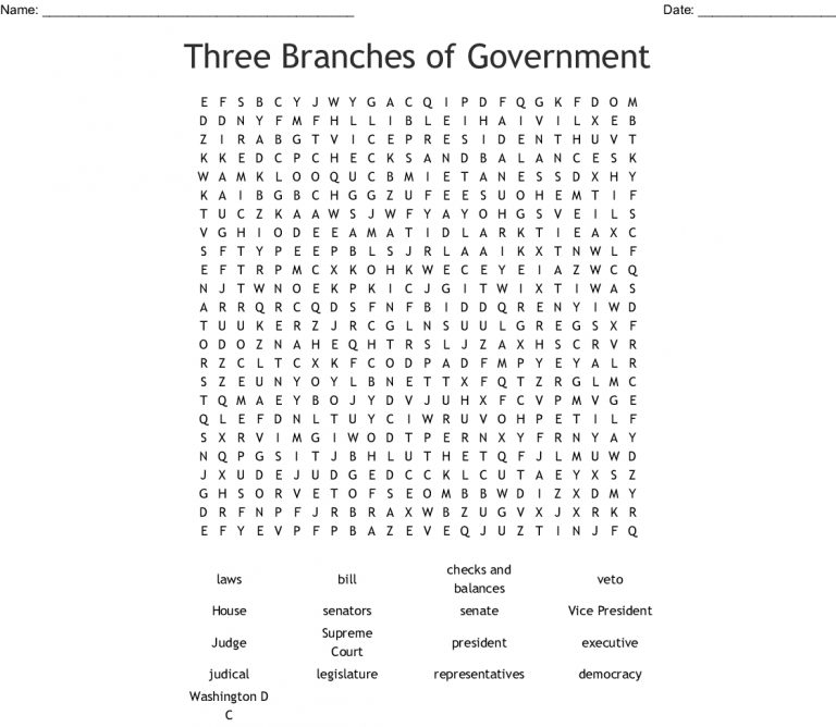 Branches Of Government Word Search
