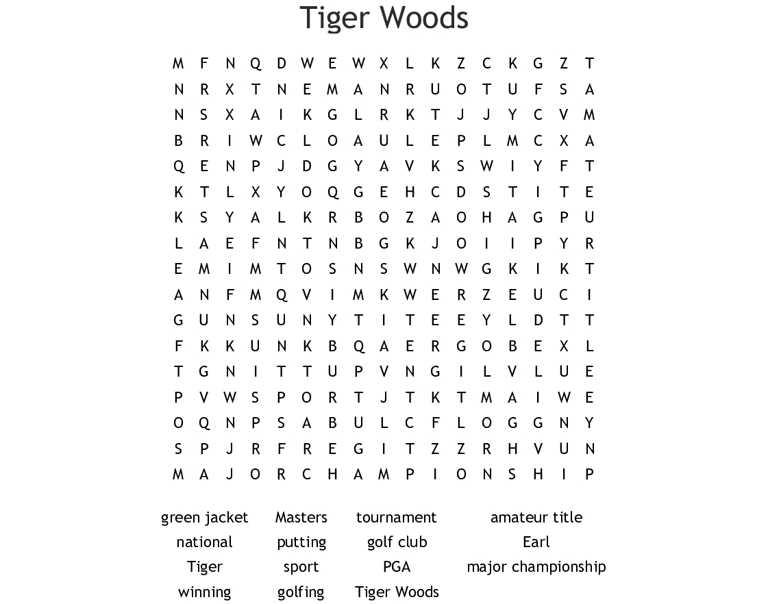 Tiger Woods Word Search - Wordmint