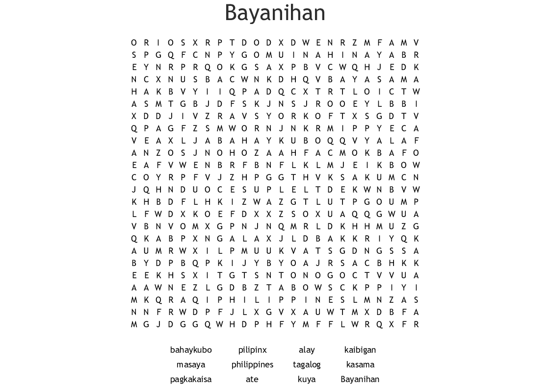 filipino word search printable word search printable