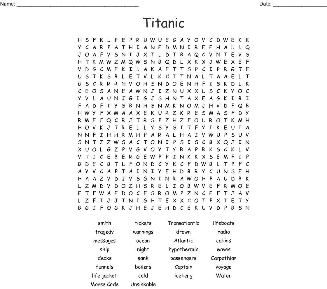 Titanic Word Search - Wordmint