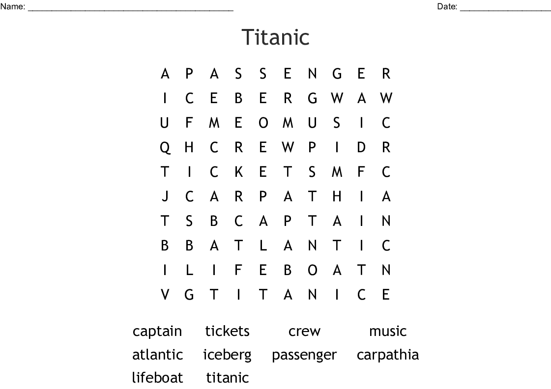 Titanic Word Search - Wordmint