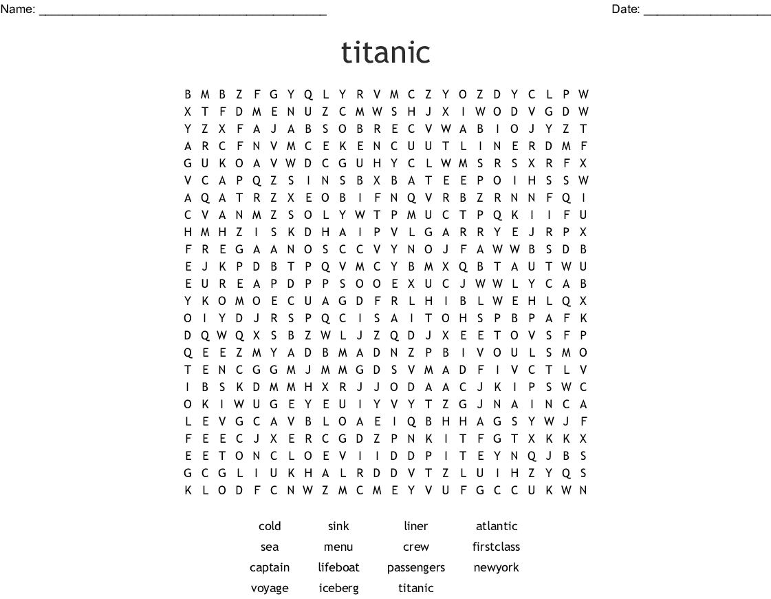 Titanic Word Search - Wordmint