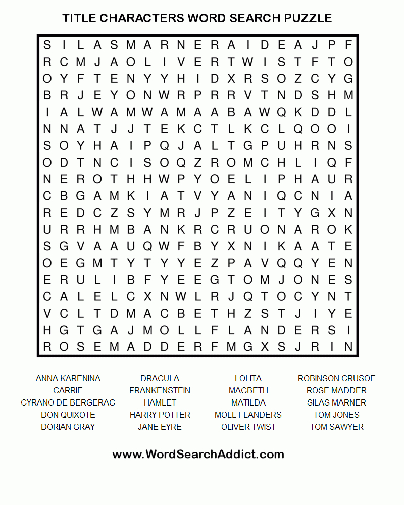 Title Characters Printable Word Search Puzzle | Word Search