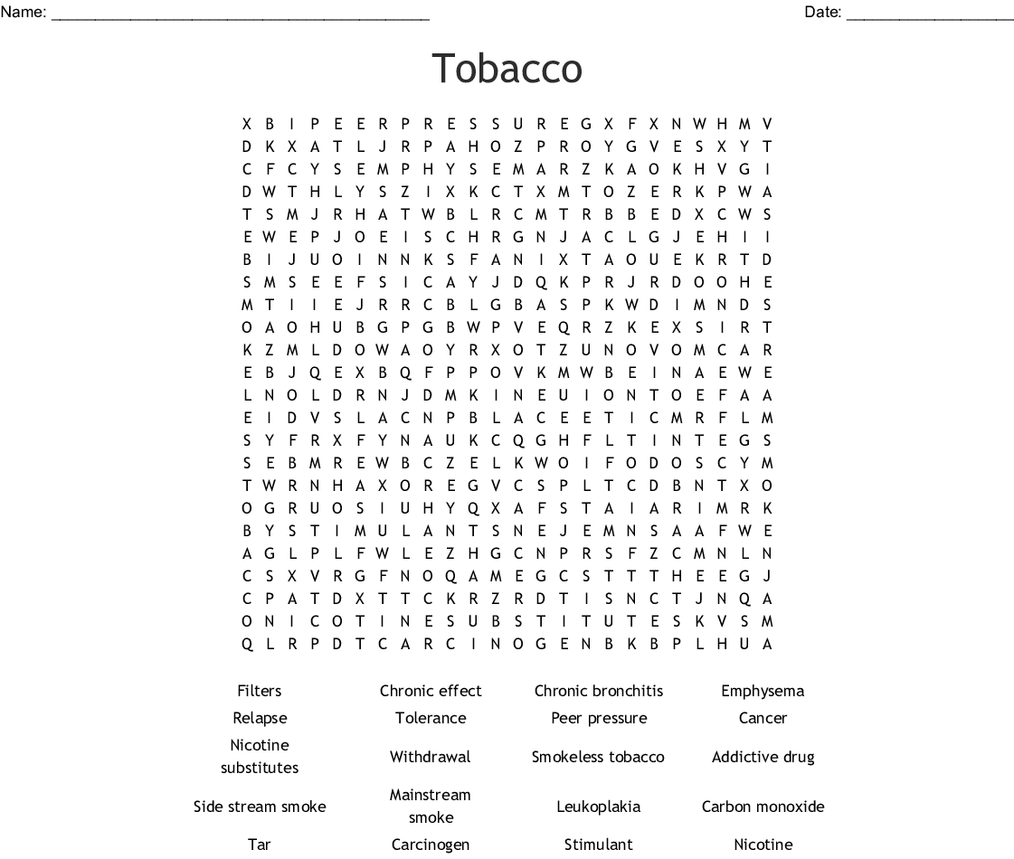 Tobacco Word Search - Wordmint