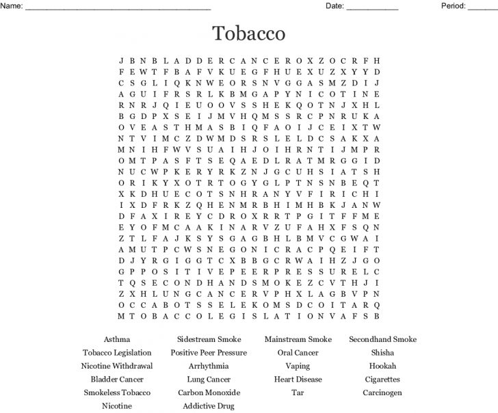 Tobacco Word Search - Wordmint | Word Search Printable