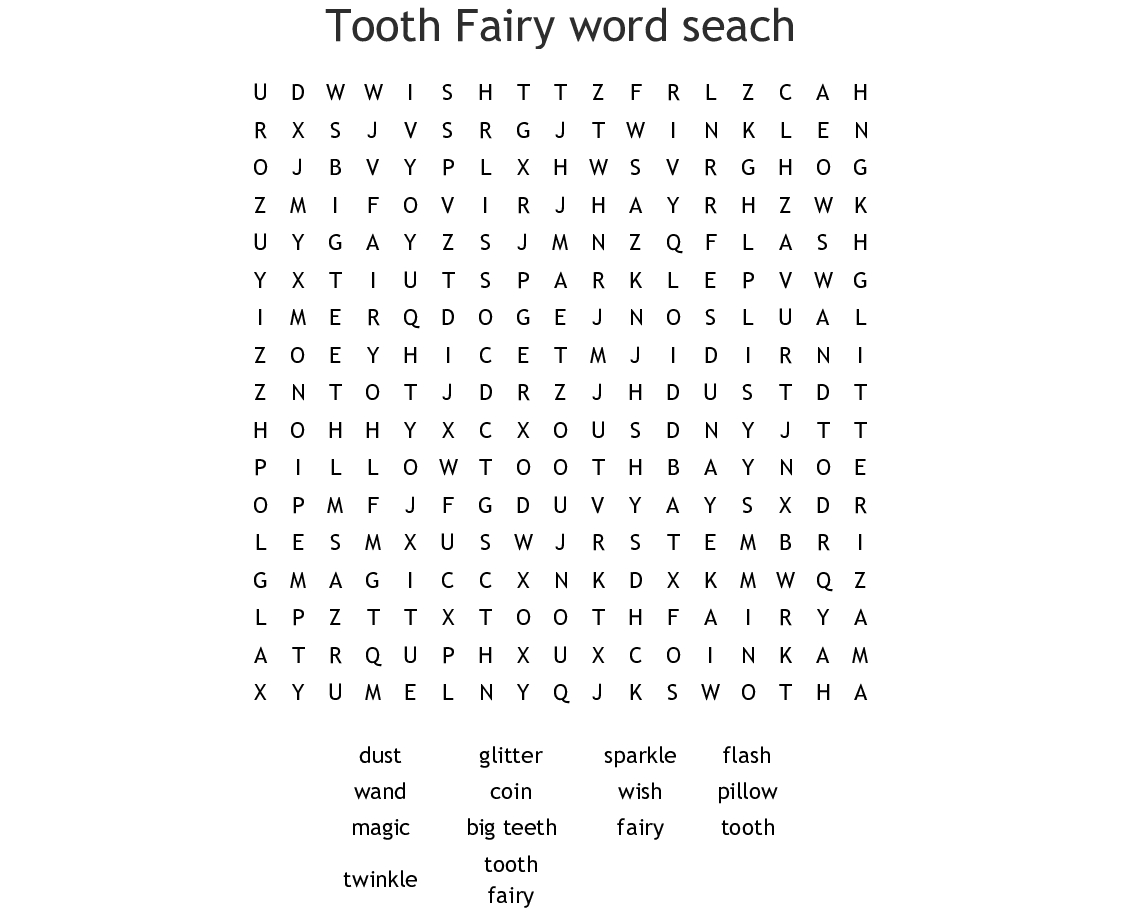 Tooth Fairy Word Seach Word Search - Wordmint