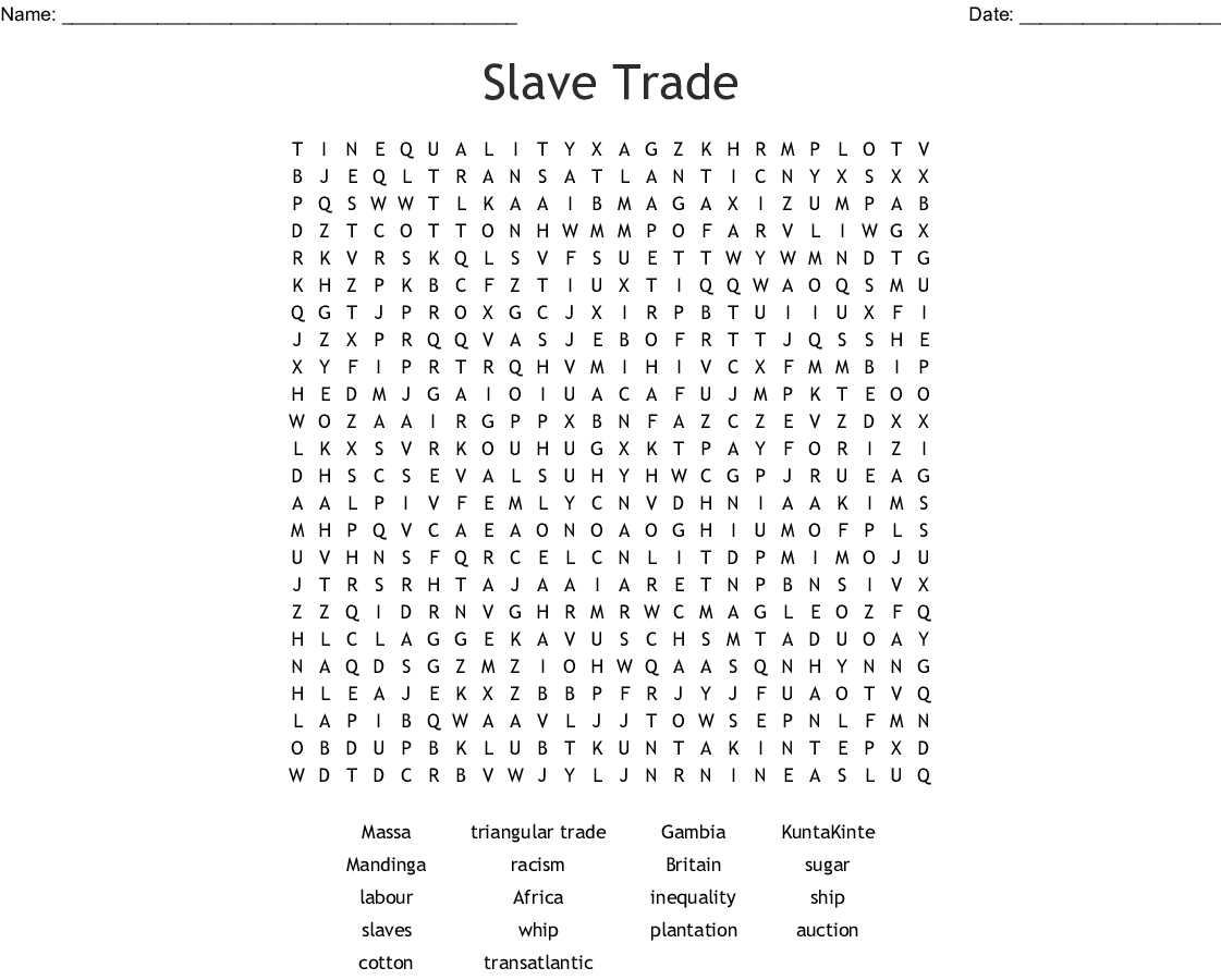 Trans Atlantic Slave Trade Word Search - Wordmint