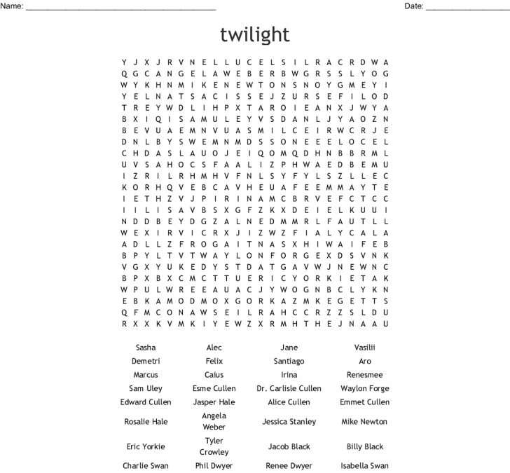 Twilight Word Search Printable