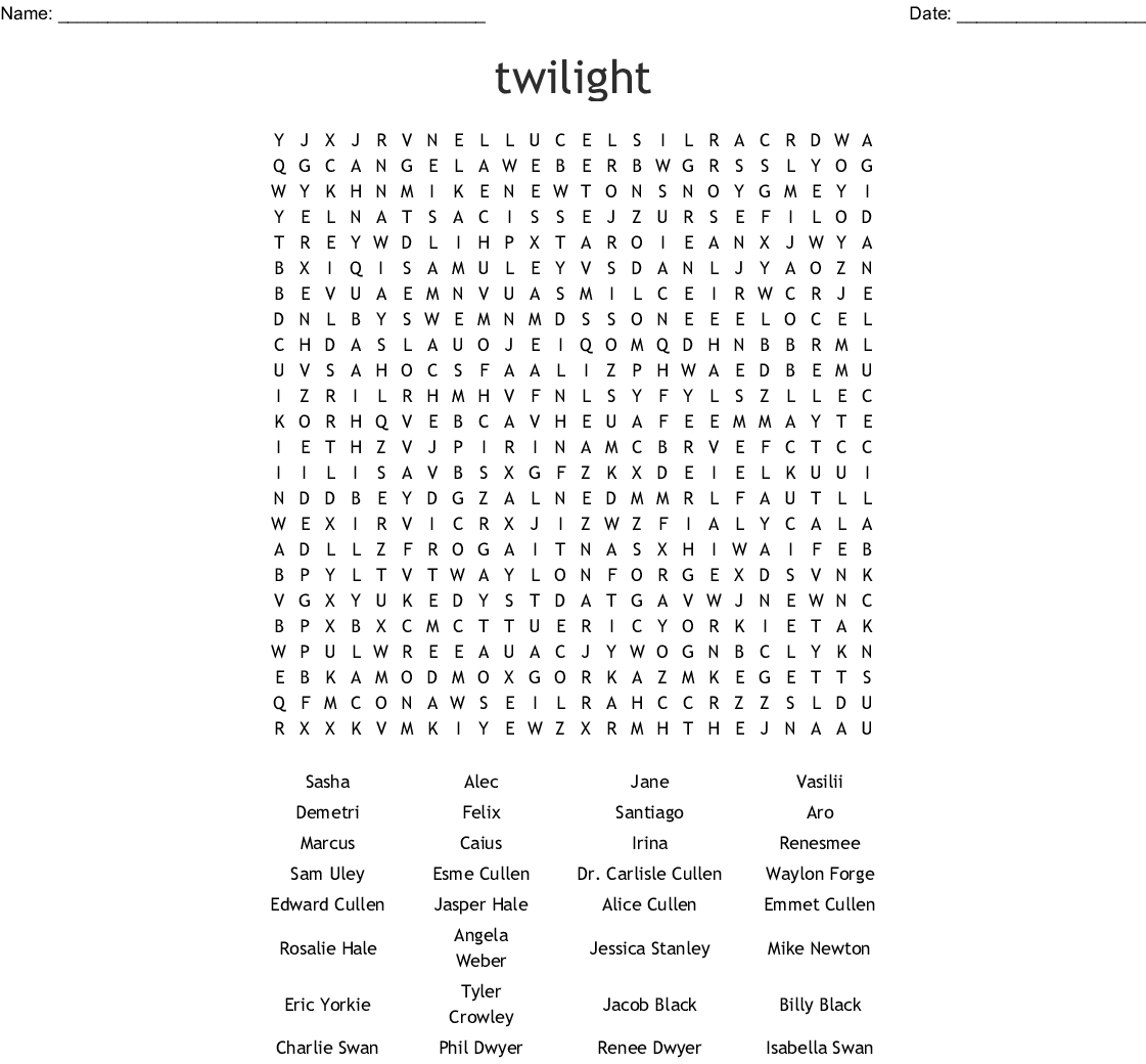 Twilight Saga Word Search - Wordmint