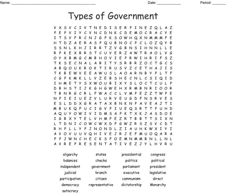 Different Types Of Government Word Search