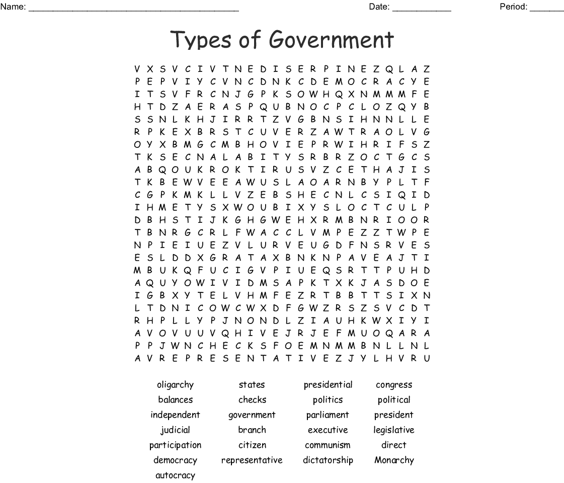 United States Government Word Search Answer Key