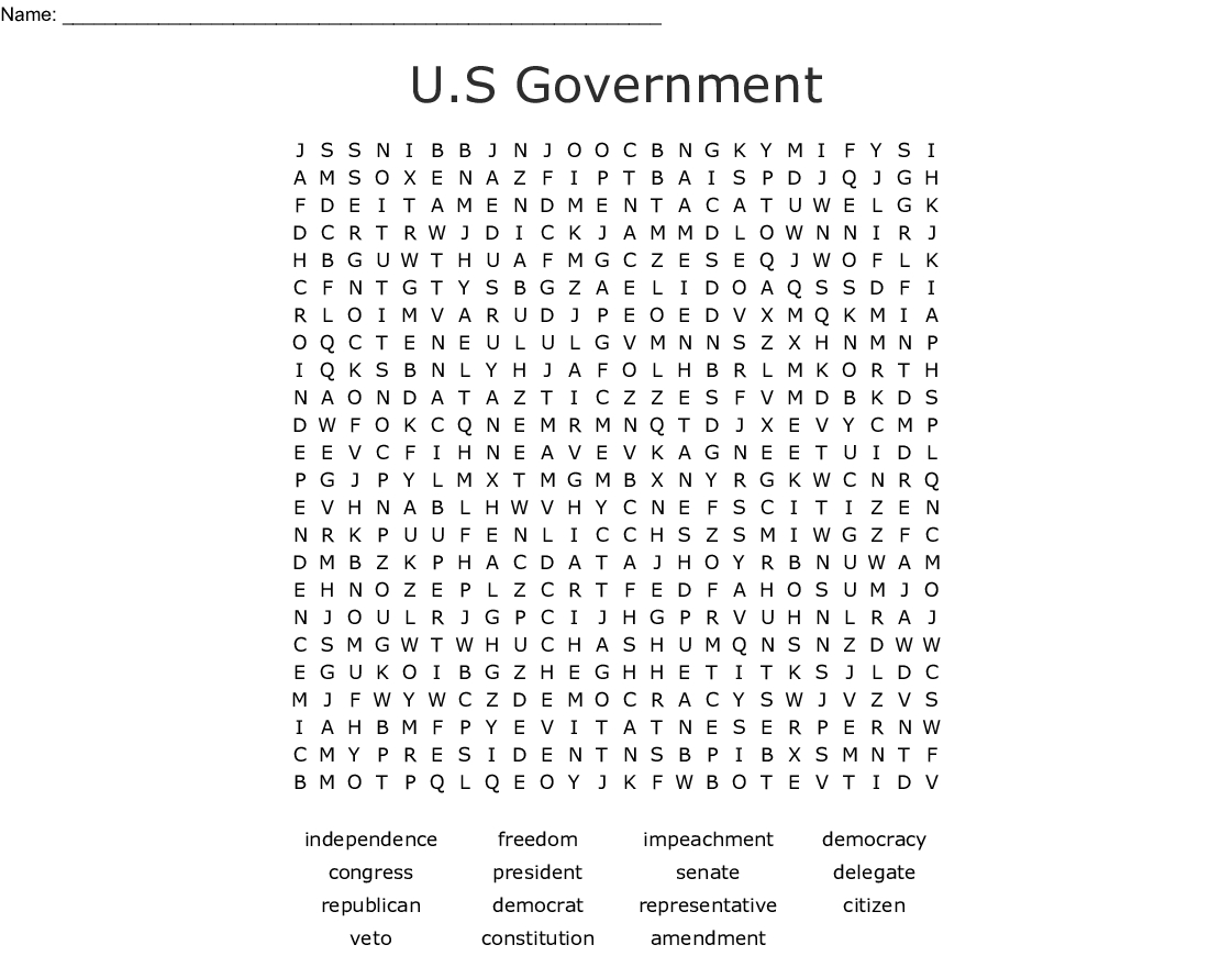 Government Word Search Printable