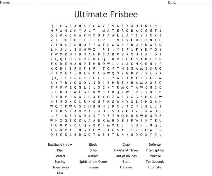 Ultimate Frisbee Word Search - Wordmint | Word Search Printable