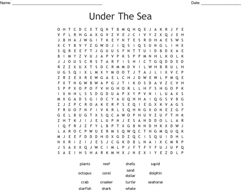 Under The Sea Word Search - Wordmint - Word Search Printable