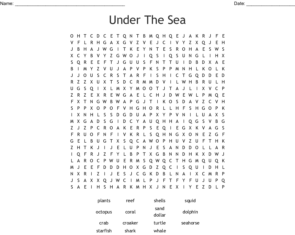 Under The Sea Word Search - Wordmint